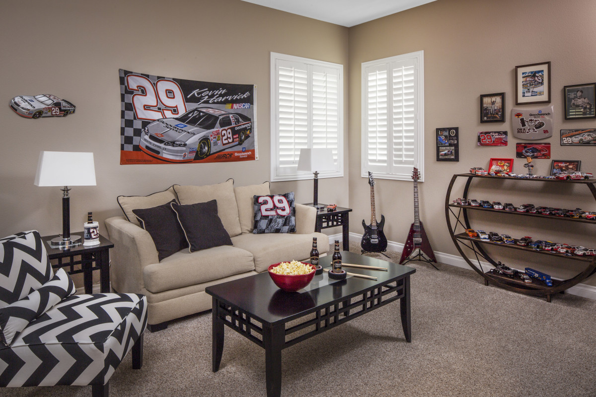 Boise man cave with shutters